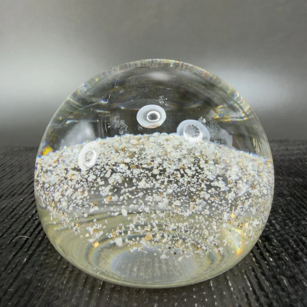 Hand Blown Italian Murano Art Glass Paperweight‎ Dome With Sparkles Center Glass